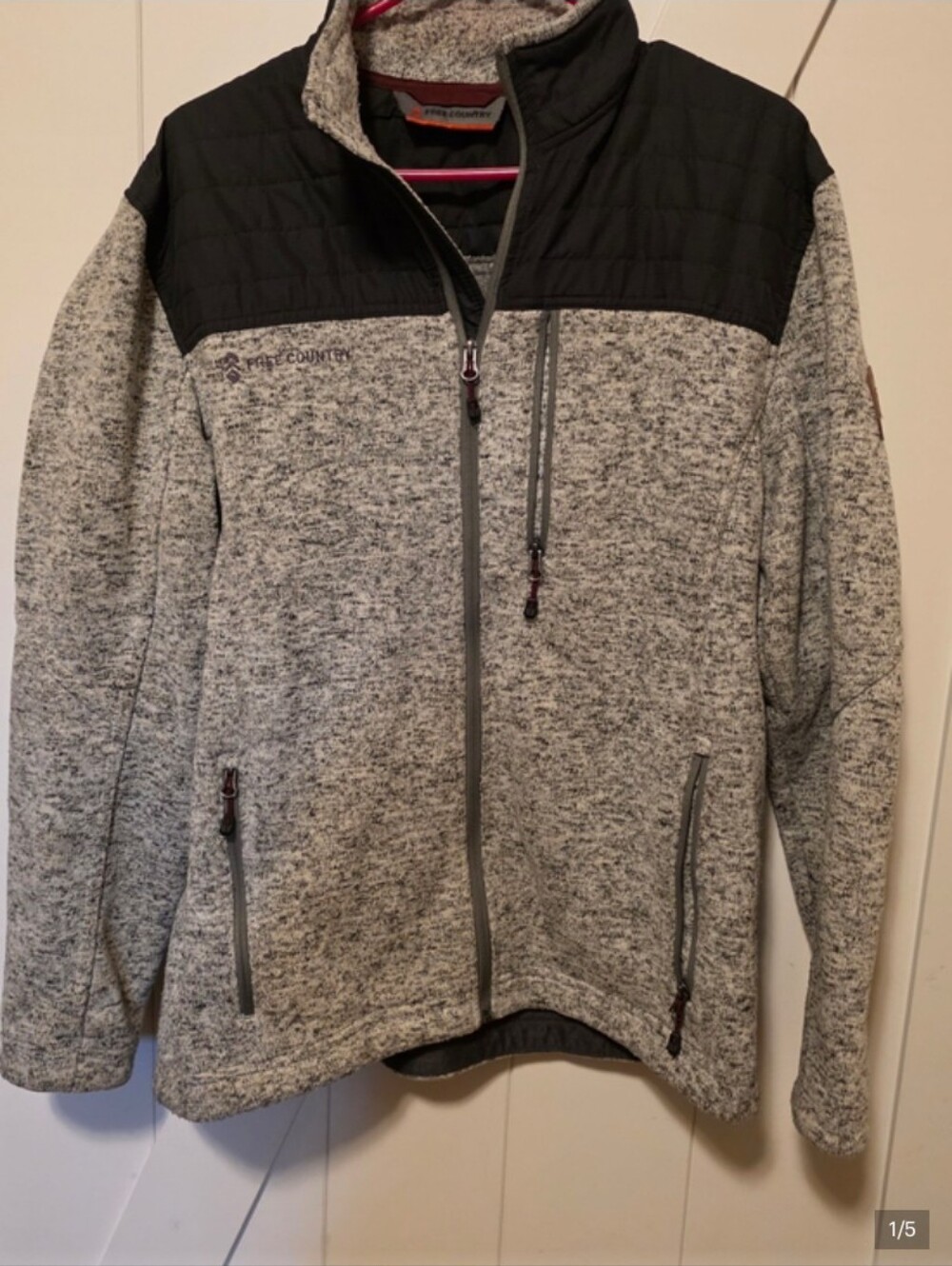Free Country Gray and Black Full Zip Fleece Jacket Men L